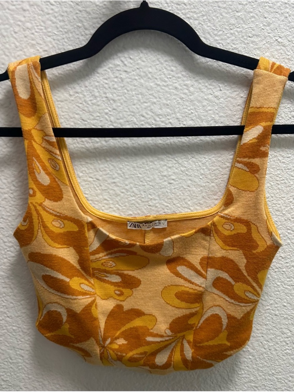 Zara Mustard & White Groovy Floral Knit Crop Tank Bralette